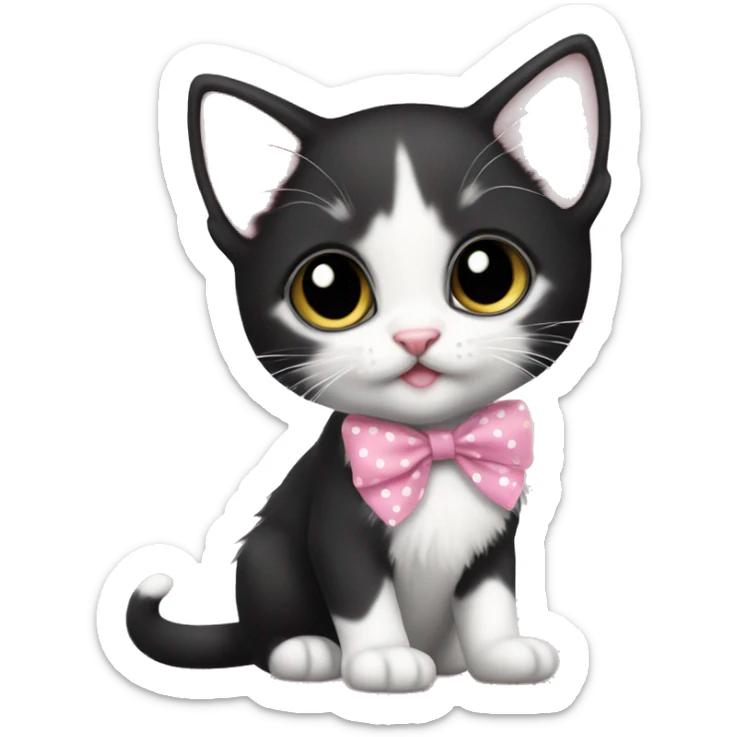 Baby Full body Tuxedo kitten with a pink polka dot ribbon Hazel eyes sticker