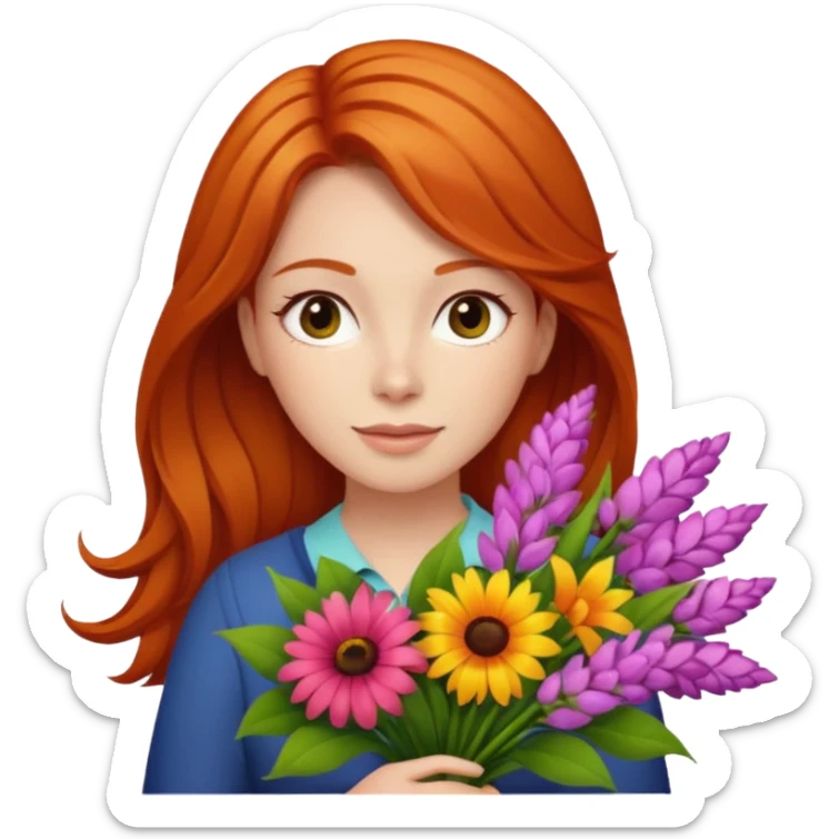 ginger hair woman with big bouquet of flowers sticker