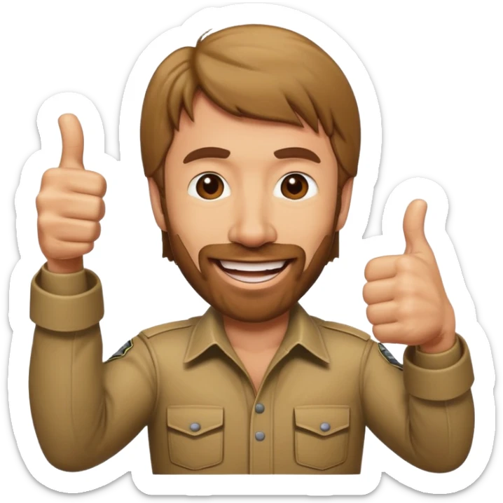 caricature emoji of Chuck Norris, big smile, thumbs up sticker