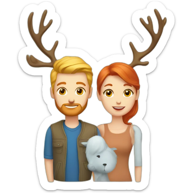 Mom red hair and dad blond and son blond with deer toy sticker