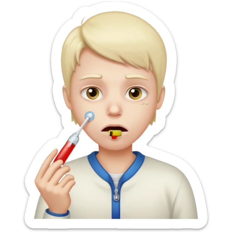 persona enferma con un termometro en la boca  pero que no tenga ropa de enferma y con una cara mas enferma sticker