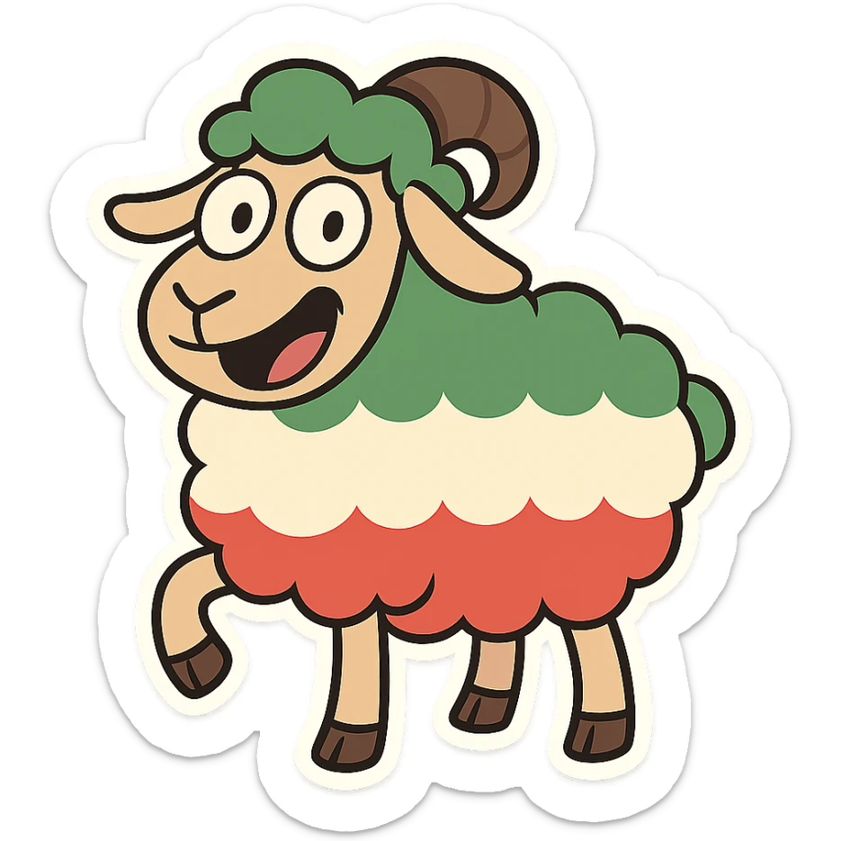 cartoon sticker of a happy colorful Kurdish sheep, no flag, no text, suitable for WhatsApp and Instagram, transparent background sticker