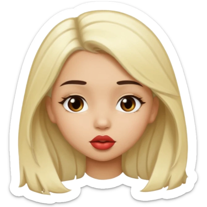 A Light skin dark brown hair with blond white line hair front girl through a kiss sticker