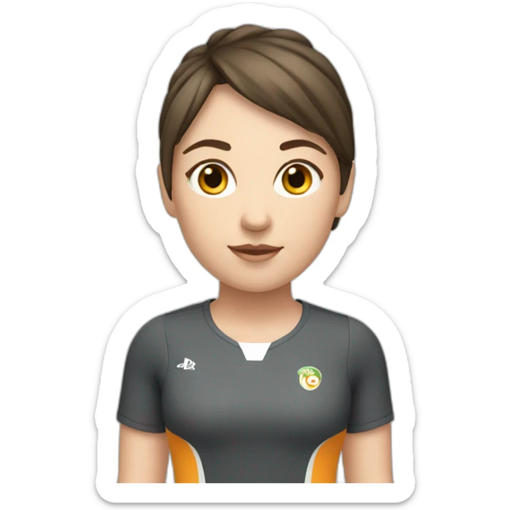 A white girl with brune hair and a fringe in a sport outfit sticker