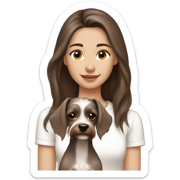 Brown hair girl with brown eyes, beautiful with hairless Chinese crested dog  sticker