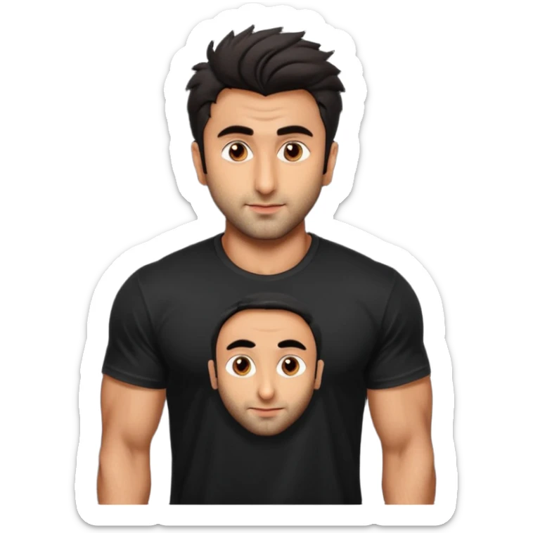 ipretty bratz emoji of ranbir kapoor wearing a black tee, muscular sticker