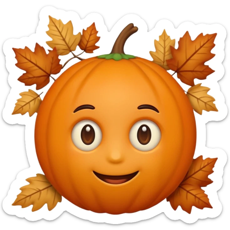 A cute 3D emoji autumn leaves around it, cozy fall colors (orange, brown, beige), playful and modern style, glossy finish, minimalistic but expressive, symbolizing a Fall Reading Challenge. sticker