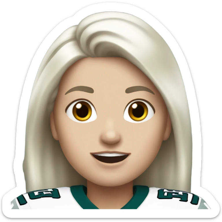 White female light skin white hair light eyes wearing Philadelphia Eagles jersey cheering sticker