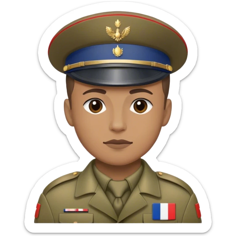 A photorealistic serious soldier with the French flag on his clothes sticker