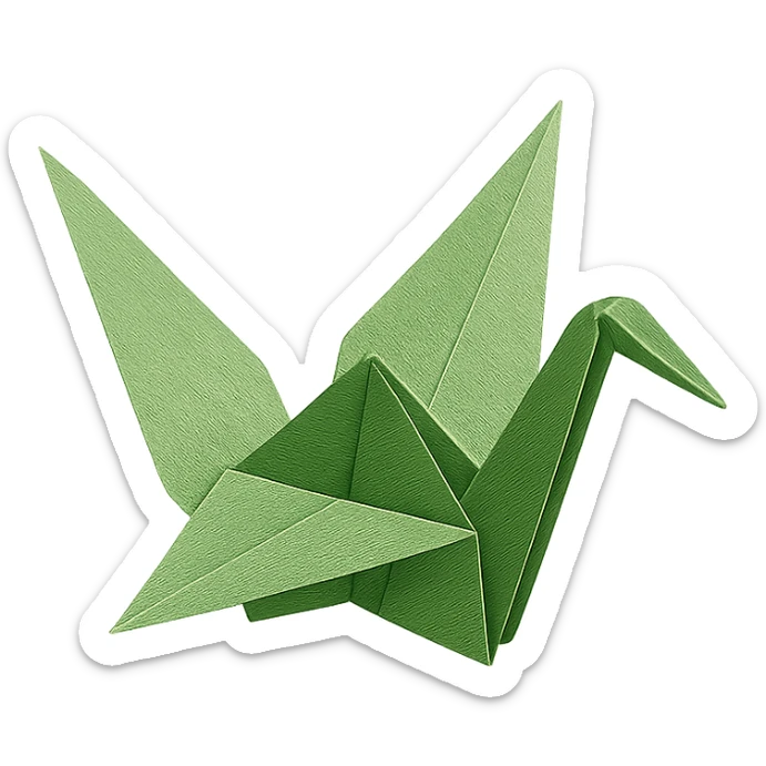 green origami paper crane sticker