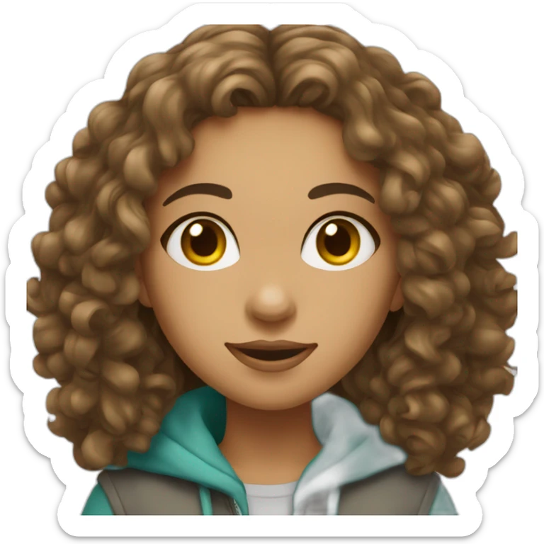 a marocain girl with long brown curly hair with street wear sticker