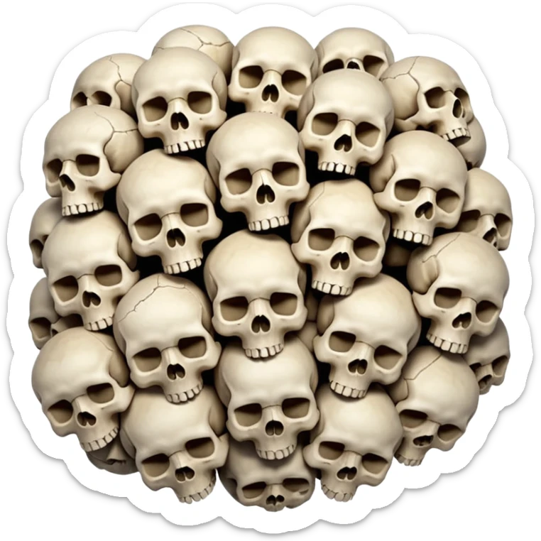 Piles of Skulls, filling the whole screen, top down perspective, in the style of gritty realism sticker