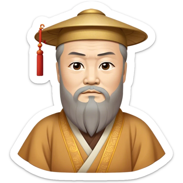 Cinematic Realistic Confucius Portrait Emoji, depicted as a wise ancient philosopher in traditional robes with a serene, contemplative expression, rendered with soft timeless textures and harmonious natural lighting that captures his enduring wisdom. sticker