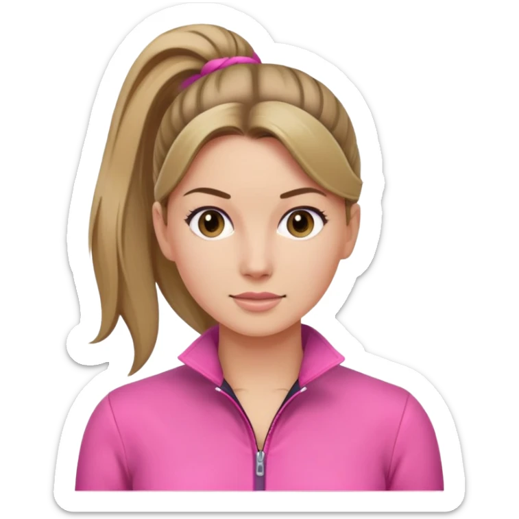 Woman dark blond hair ponytail pink  full body jumpsuit  sticker