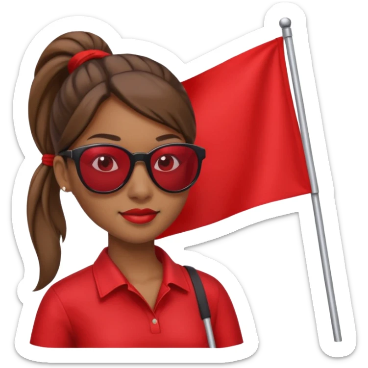 Una mujer morena con una coleta y gafas de sol y una bandera roja en la mano sticker