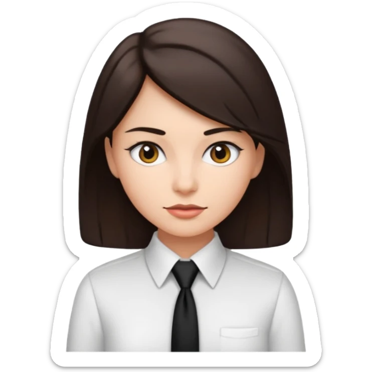 Mujer de pelo cafe oscuro y tez blanca, solo con camisa blanca y corbata/pañoleta negra sticker