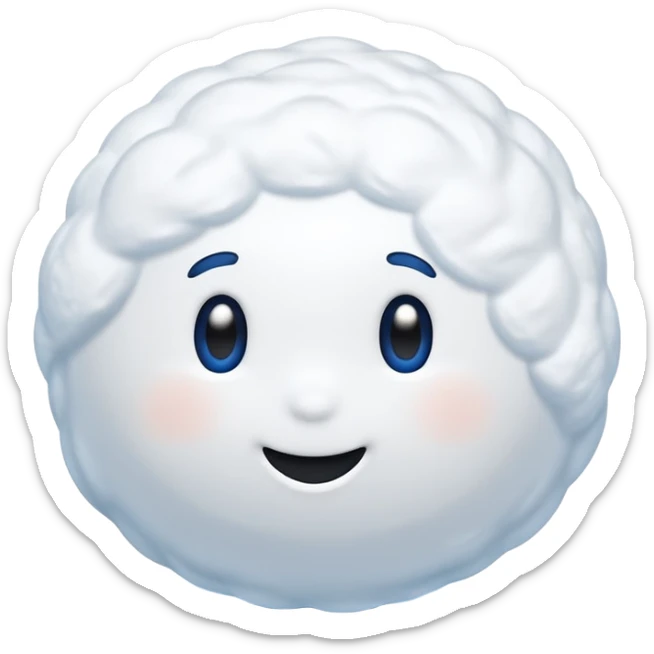 fluffy cold snowball with smooth wind-like trail of white and blue showing motion, modern iOS emoji style minimal rounded soft shadows gentle highlights sticker