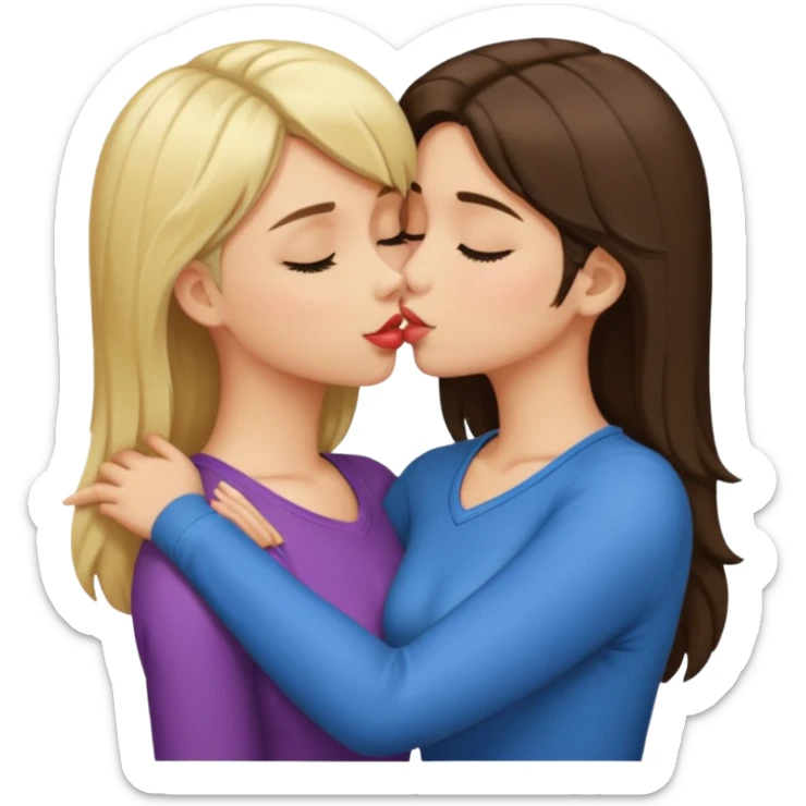 blond girl kissing brunette girls neck sticker
