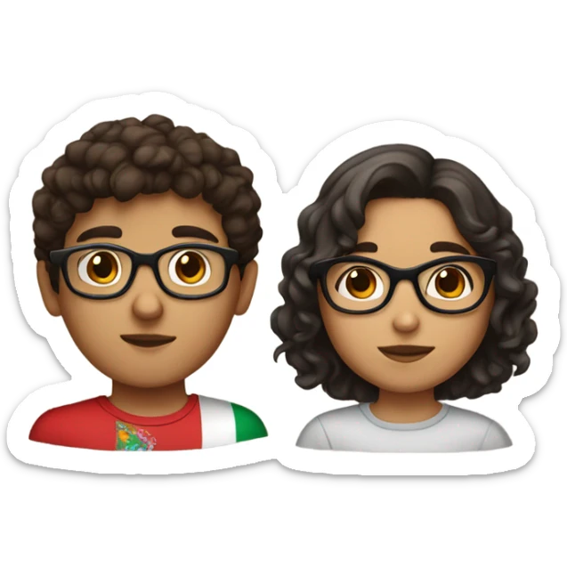 A mexican dark-eyed girl with brown curly hair and glasses a Mexican darked eyed boy with dark straight short hair and glasses  sticker