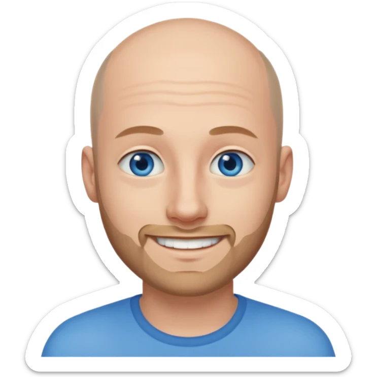 homme yeux bleus presque chauve et une barbe courte moins de chevaux et sourir sticker