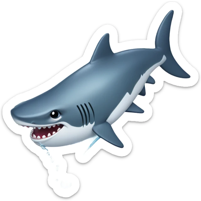 a goofy shark spraying water out of its mouth like a hose sticker