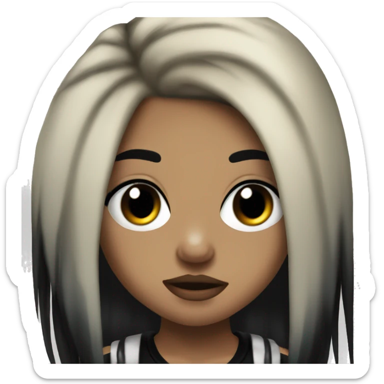 emo punk rock teenage girl with brown skin, heavy eyeliner, long and black hair with a tongue piercing sticker