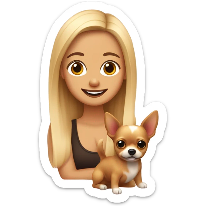 chica con pelo blond marro y rubio, con dos cacorros una pomerania y chihuahua color carmelo sticker