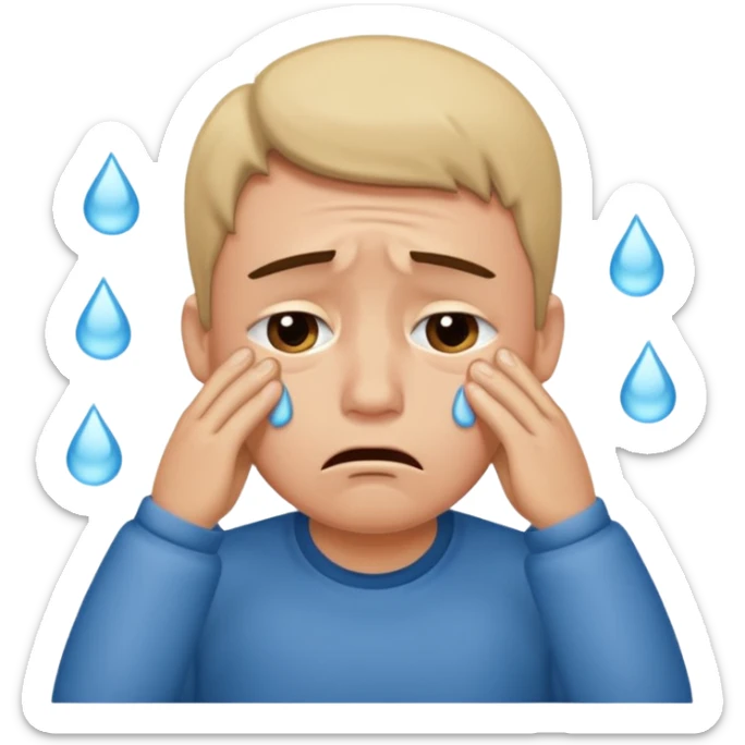 a guy who is also whining, he can't hold his tears and looks very miserable. his face shows that he wants to cry and tears pour  sticker