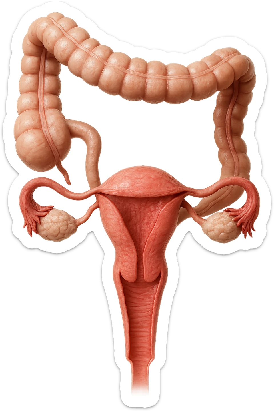 UTERO UMANO ANATOMICO COLLEGATO AD INTESTINO, iperrealistico 4k, SFONDO BIANCO sticker