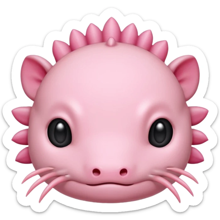 simple axolotl head, animal emoji style, minimal details, rounded, soft pink, cute and approachable sticker