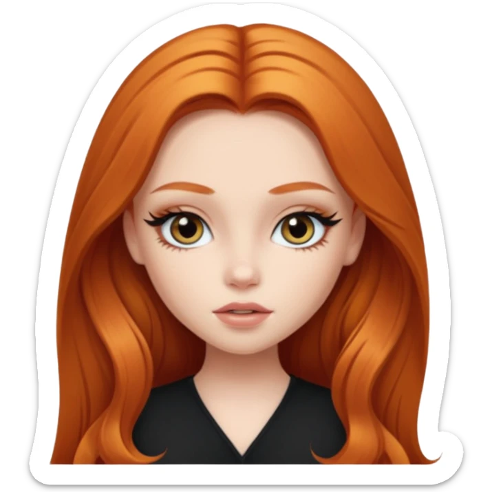 pale skin, girly bratz baddie, beautiful eyes, eyeliner, long ginger hair sticker