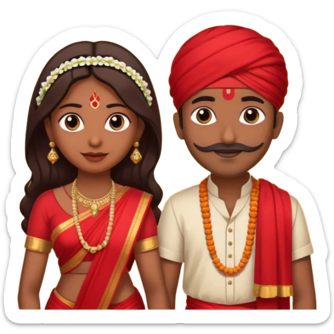indian woman in saree and indian man in dhoti holding garlandrs sticker