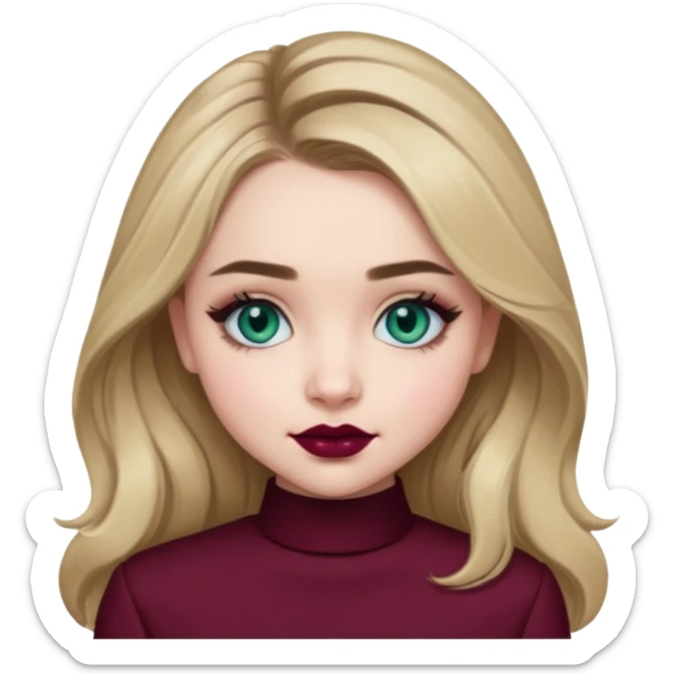 Sabrina carpenter blue-green eyes wearing burgundy lipstick  sticker