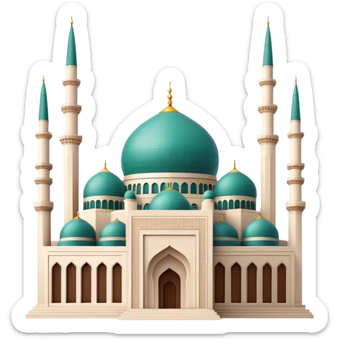 Cinematic Realistic Mohammad Al-Amin Mosque Landmark Emoji, showcasing the intricate architecture of the mosque rendered with rich textures and majestic, soft lighting. sticker