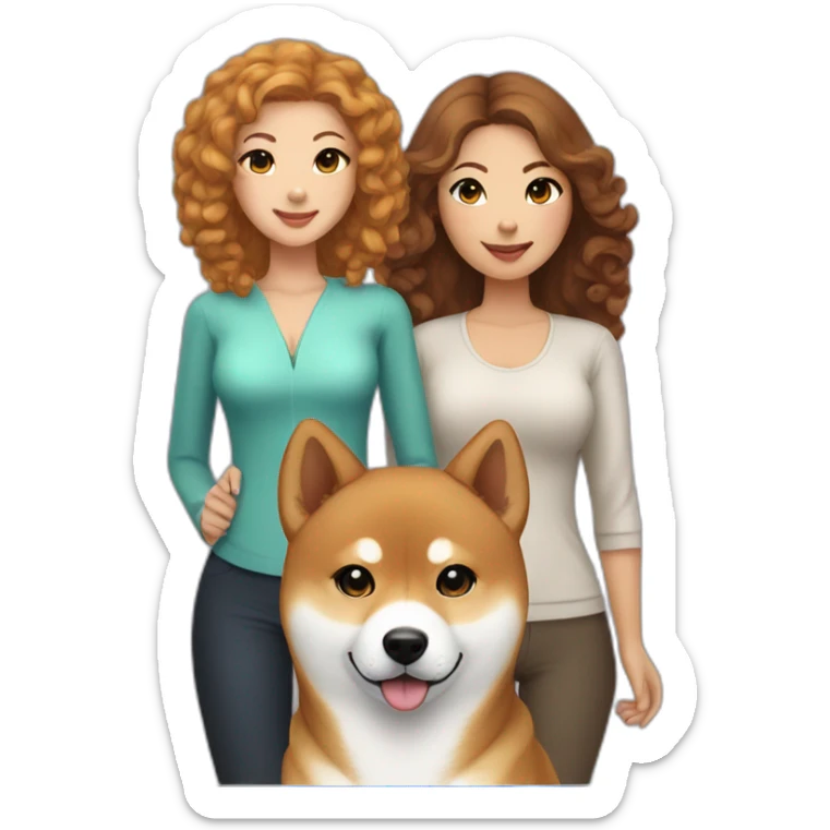 Cute Shiba-dog with her mistress, a woman with brown and curly hair sticker