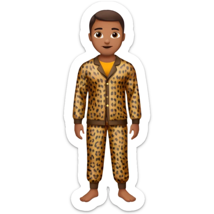 Handsome Black man with brown skin tone, with muscular build, wearing loose fitting long sleeve leopard print pajamas and white slippers  sticker