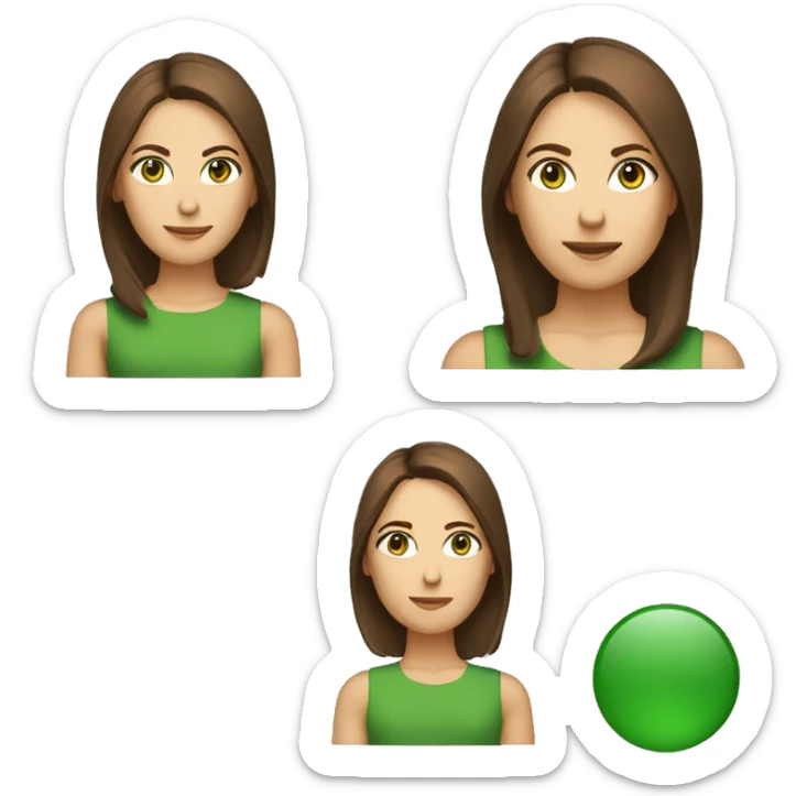 pretty middle age woman with kelly green eyes and shoulder length straight brown hair casual sticker