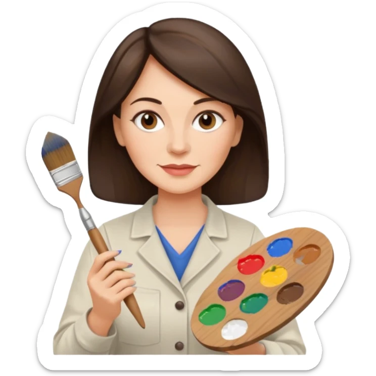 FEMME 45 ANS ET PLUS BRUNE ARTISTE PEINTRE AVEC UN PINCEAU sticker