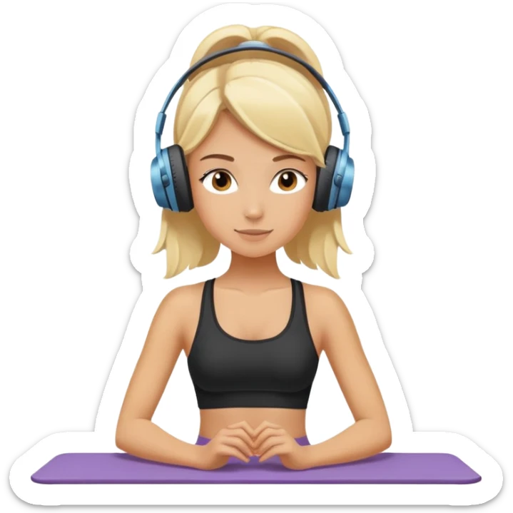 Blonde girl doing pilates while listening to music with headphones sticker