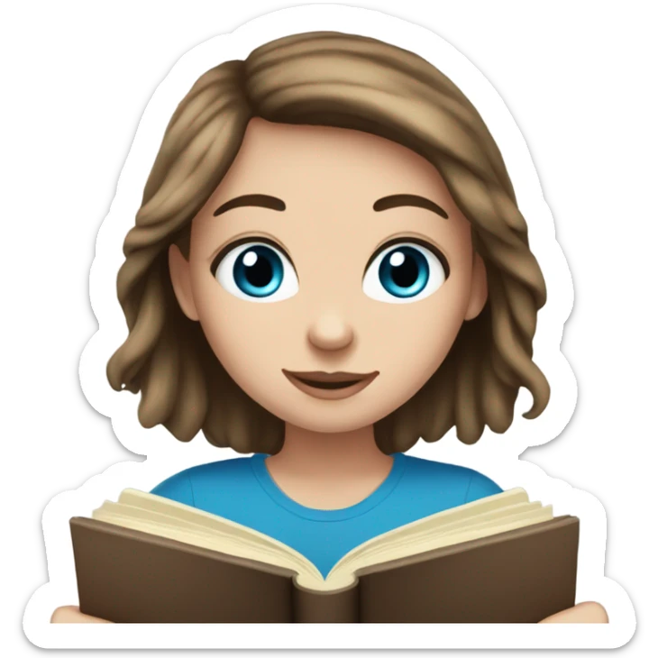 white girl brown hair blue eyes emoji reading book sticker