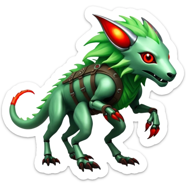 Cool Edgy Green Red ethereal Fionbri-Vernid-Trico-animal-creature full body sticker