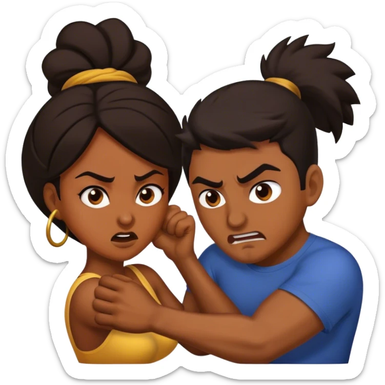Brown skin woman  man with dark hair tussling sticker
