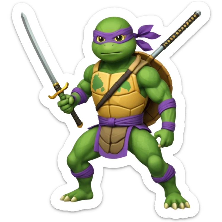 emote of a cartoon donatello ninja turtle in action pose with word RAID underneath sticker