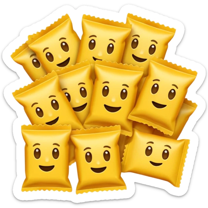 A lot of emojis all different in colors and style but all of them related to chips and chips packs and all of them on a green background sticker