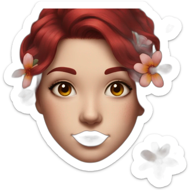 girl with dark red hair and flowers tattoo shoulder sticker