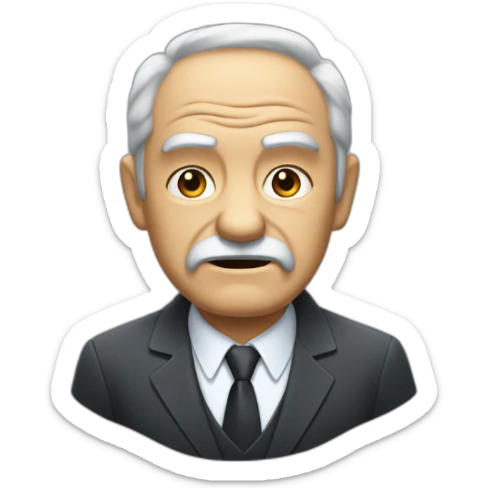 angry old man with no beard and no mustache but sideways hair. He is wearing a suit sticker
