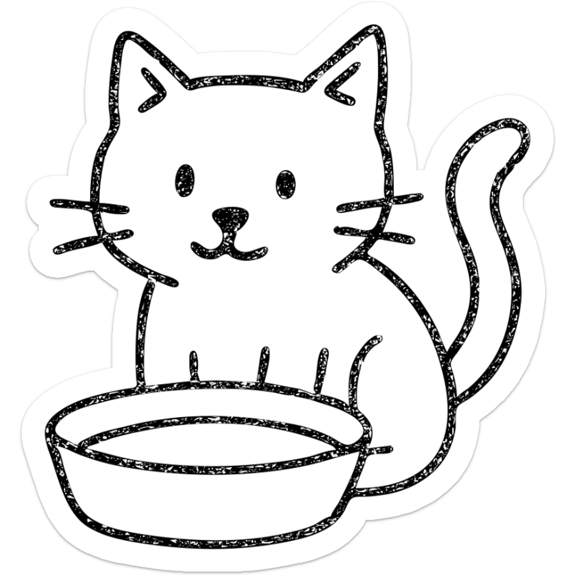 hand drawn outlined icon of a cat with a saucer of milk sticker