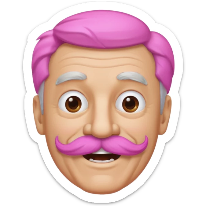 old guy with funny hair and brown shades and big  pink mustache sticker