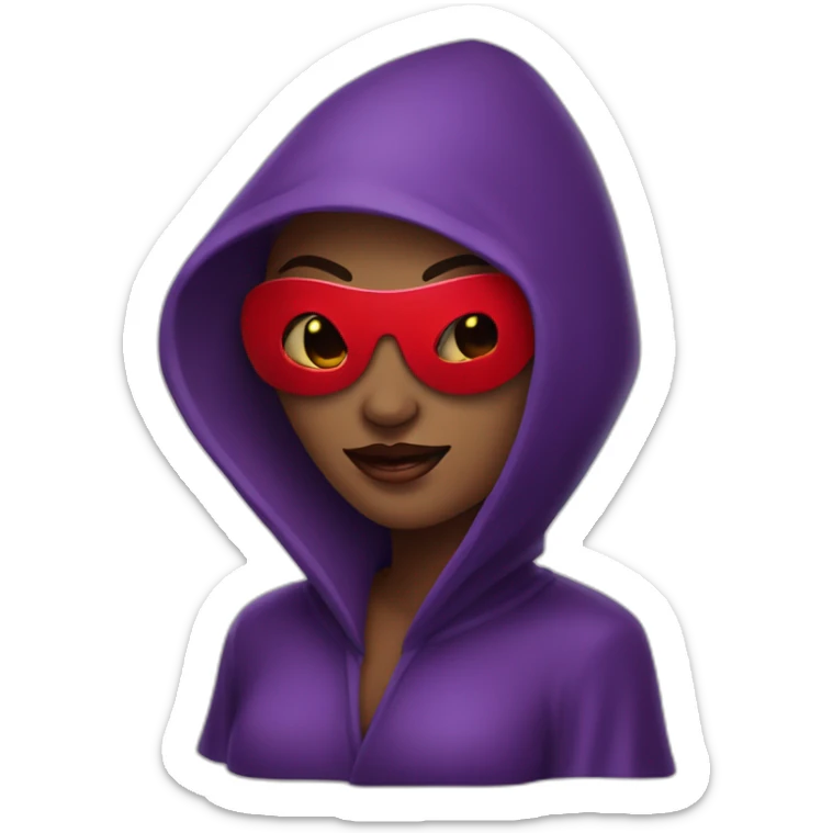 Woman, purple hodded robe, hood covering eyes, red lips, wicked grin sticker