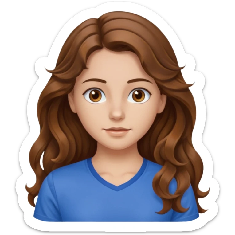 brown hair, hazel eyes, blue athletic shirt, wavy long hair  girl sticker